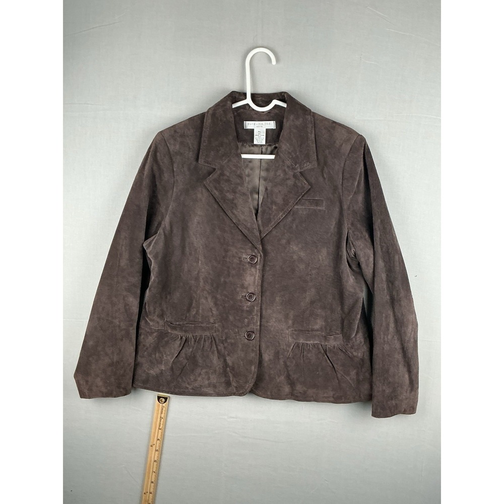 Pursuits Ltd Petite Womens PXL Brown Genuine Leather Blazer Jacket 3 Button